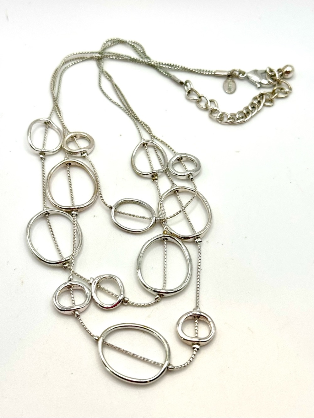 Chico's Silver-Tone Multi Circle Layered Necklace 17” with 3 inch extender